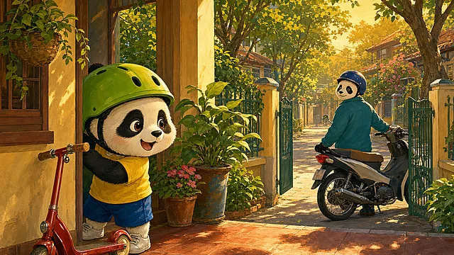 Bìa truyện Gấu Trúc Nhỏ và chiếc mũ bảo hiểm