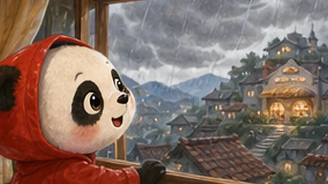 Bìa truyện Panda Nhỏ và chiếc áo mưa