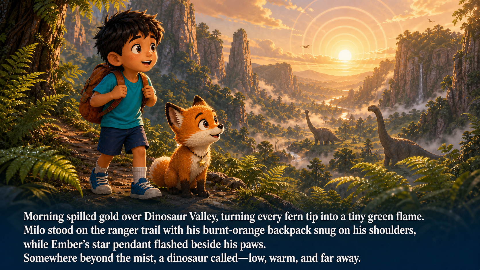 Tranh minh họa trang 1 của truyện The Signal in Dinosaur Valley