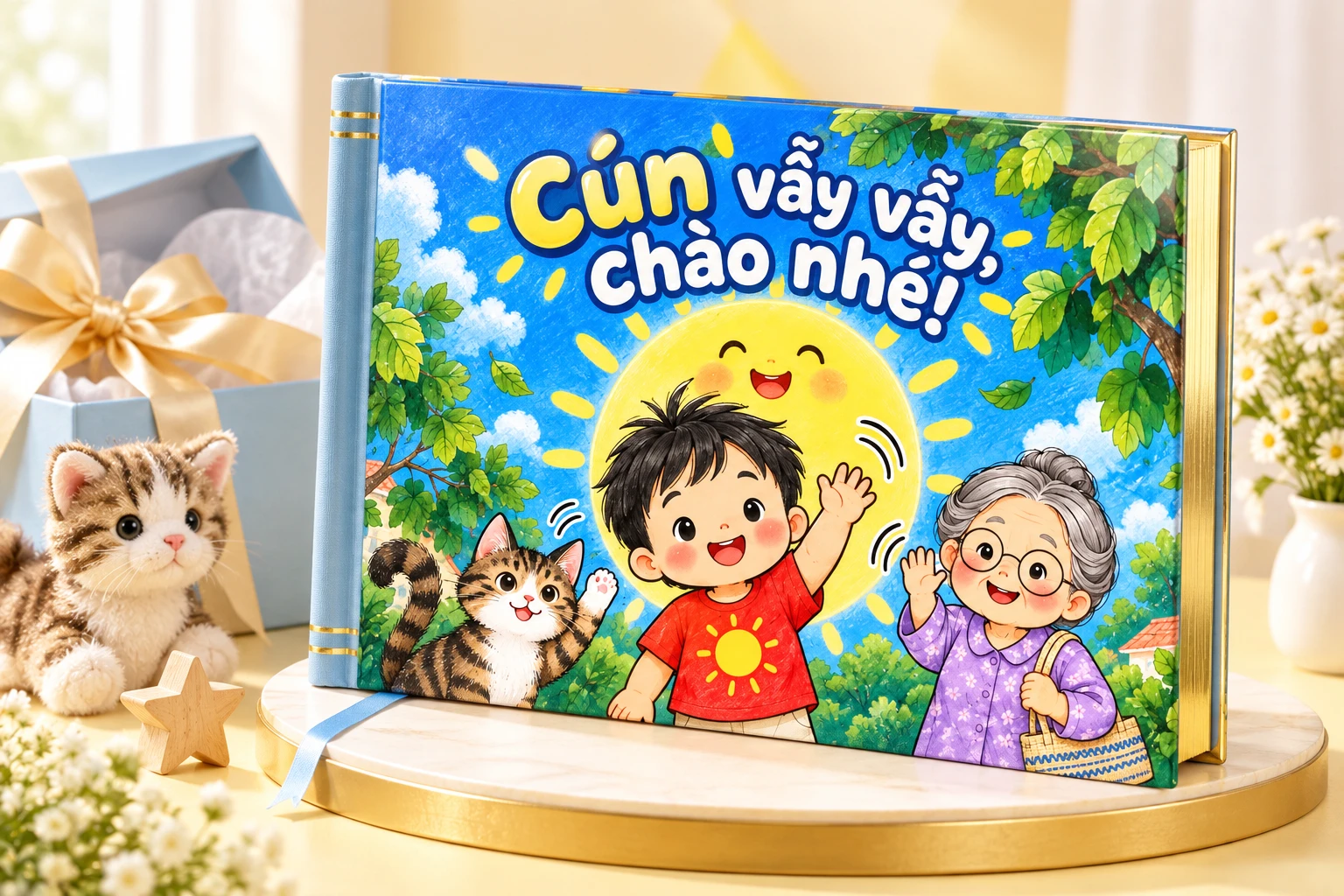 Sách bìa cứng Cún vẫy vẫy, chào nhé!