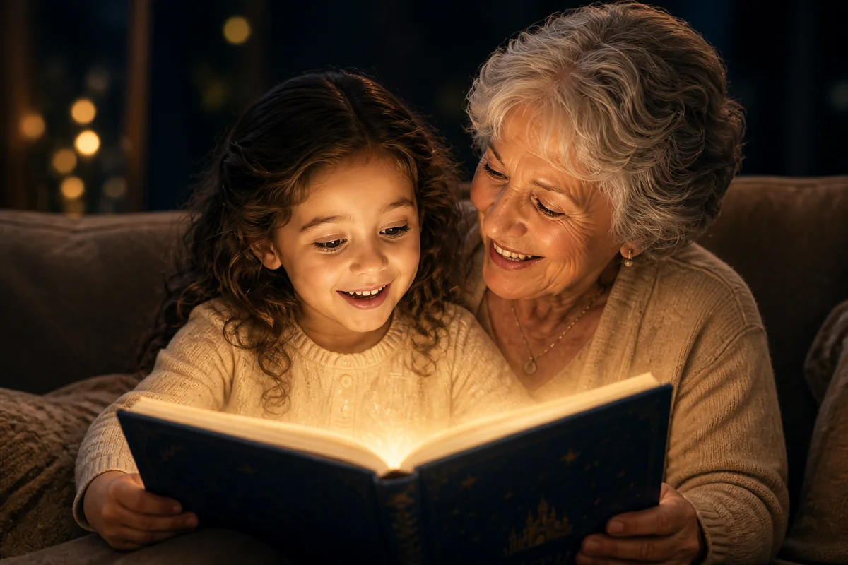 A grandmother and child enjoying the personalized storybook together